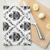 Traditionele zwarte Damask Theedoek (Quarter Fold)