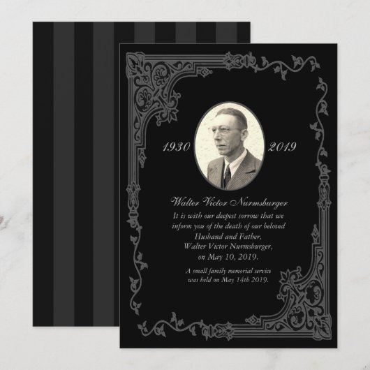 Traditionele zwarte-doodkoninkendenkaart aankondiging (Voorkant / Achterkant)