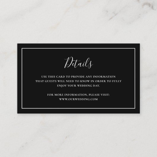 Traditionele zwarte elegante bruiloft informatiekaartje (Voorkant)