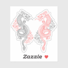 Traditionele zwarte en rode tekeningen met Rozen Sticker