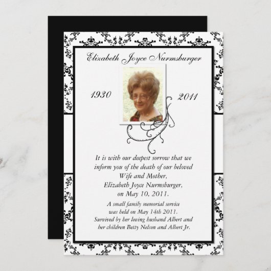 Traditionele zwarte en witte bekendmaking aankondiging (Voorkant / Achterkant)