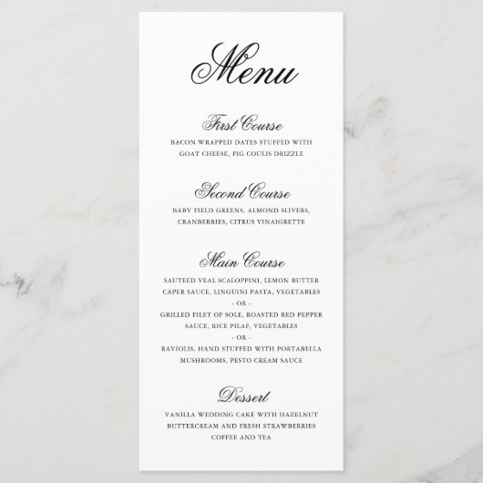 Traditionele Zwarte en Witte Formele Elegante Brui Menu (Voorkant)