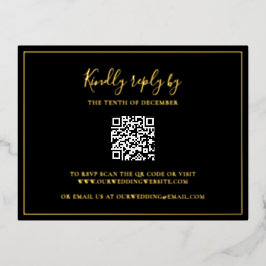 Traditionele zwarte QR code bruiloft Folie RSVP ka Uitnodiging Briefkaart