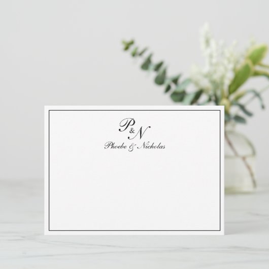 Traditionele zwarte witte monogram Formele bruilof Bedankkaart (Staand voorkant)