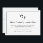 Traditionele zwarte witte monogram Formele bruilof Kaart<br><div class="desc">Traditionele en stijlvolle,  horizontale trouwuitnodiging met een eenvoudig design met uw twee initiaal monogram en uw namen in een elegante kalligrafie binnen een dunne rand. De achterkant is stevig zwart. Dit klassieke zwarte en witte ontwerp is perfect voor een formele bruiloft.</div>