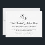 Traditionele zwarte witte monogram Formele bruilof Kaart<br><div class="desc">Traditionele en stijlvolle,  horizontale trouwuitnodiging met een eenvoudig design met uw twee initiaal monogram en uw namen in een elegante kalligrafie binnen een dunne rand. De achterkant is stevig zwart. Dit klassieke zwarte en witte ontwerp is perfect voor een formele bruiloft.</div>