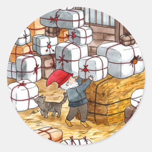 Traditionele Zweedse kerstkerstWaterverf van vanmi Ronde Sticker (Voorkant)