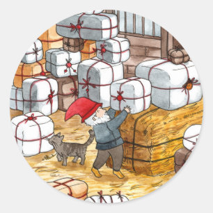 Traditionele Zweedse kerstkerstWaterverf van vanmi Ronde Sticker