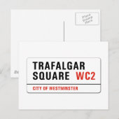 Trafalgar Square, London Street Sign Briefkaart (Voorkant / Achterkant)