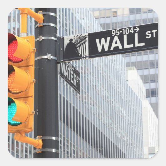 Traffic Light and Wall Street Sign Vierkante Sticker (Voorkant)