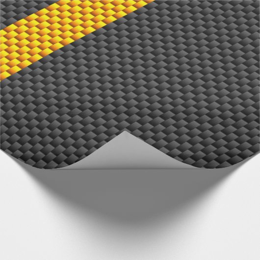 Traffic Yellow Racing Stripes Carbon Fiber Style Cadeaupapier (Hoek)