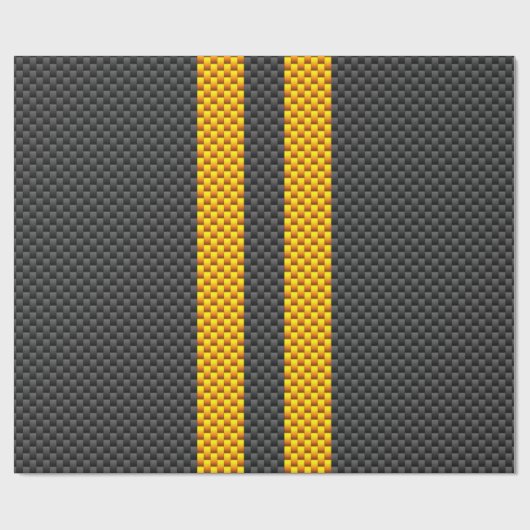 Traffic Yellow Racing Stripes Carbon Fiber Style Cadeaupapier (Vlak)