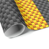 Traffic Yellow Racing Stripes Carbon Fiber Style Cadeaupapier (Rol Hoek)