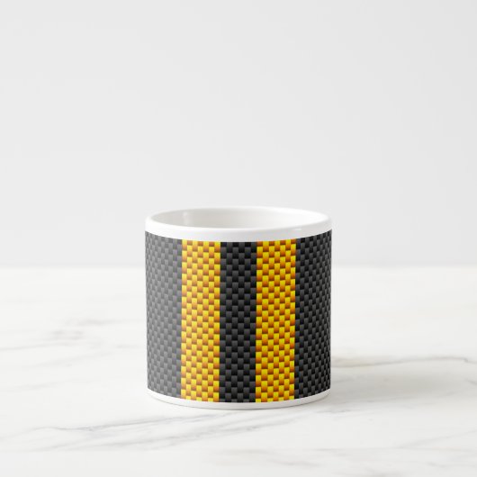 Traffic Yellow Racing Stripes Carbon Fiber Style Espresso Kop (Voorkant)
