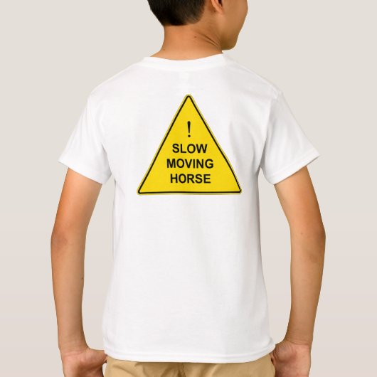 "Trage bewegende paarden" Funny Yellow Warning Sig T-shirt (Achterkant)