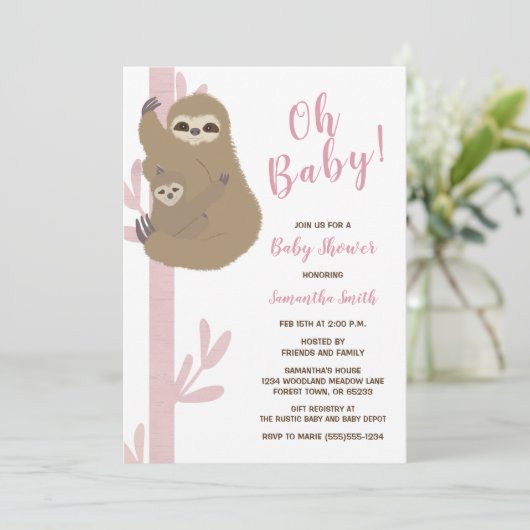 Trage Meisje Baby Shower Uitnodiging (Staand voorkant)