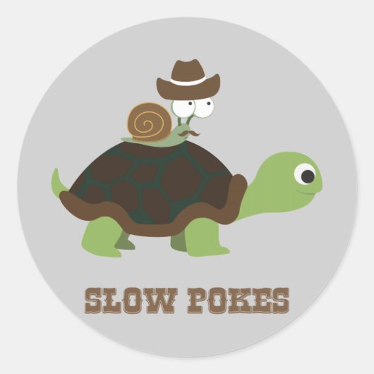 Trage Pokes - cowboyslak en schildpad Ronde Sticker (Voorkant)