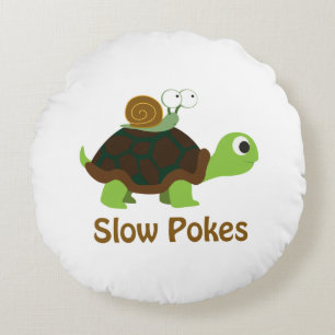 Trage Pokes Cute Turtle and Snail Rond Kussen