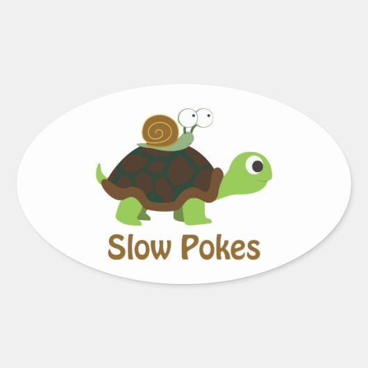 Trage Pokes - Schildpad en slak Ovale Sticker (Voorkant)