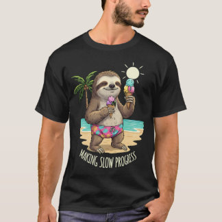 "Trage Voortgang" Grappige Luiaard Strandvakantie T-shirt