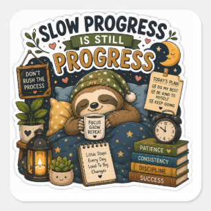 Trage Vooruitgang Is Toch Vooruitgang – Cozy Sloth Vierkante Sticker