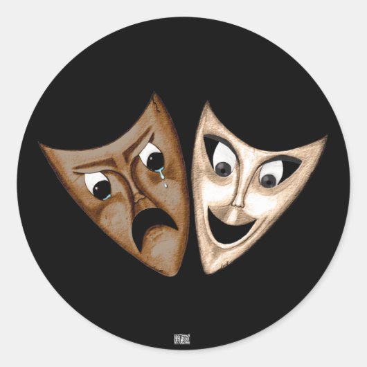 Tragedie en comedy ronde sticker (Voorkant)