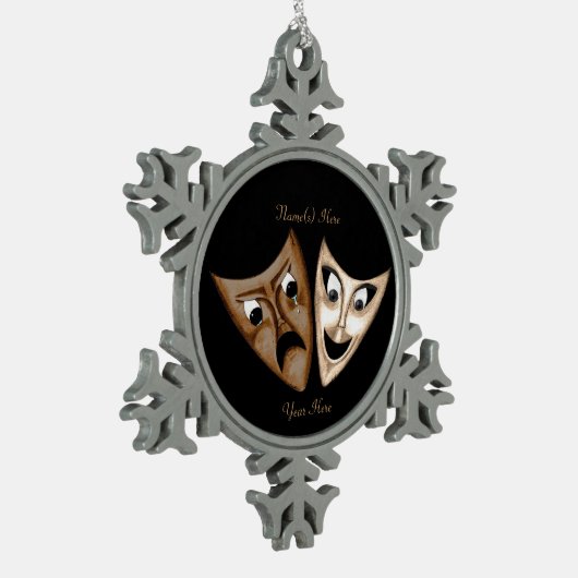 Tragedie en comedy tin sneeuwvlok ornament (Links)