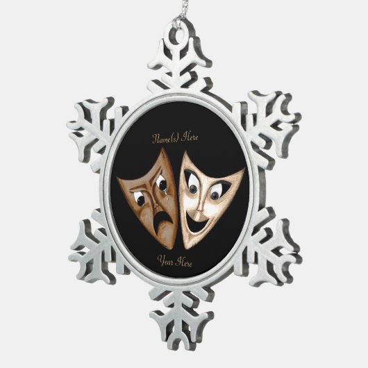 Tragedie en comedy tin sneeuwvlok ornament (Rechts)