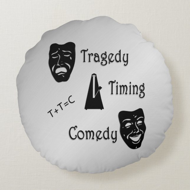 Tragedie + Timing staat gelijk aan Comedy-theater Rond Kussen (Achterkant)
