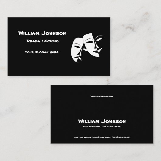Tragedie van maskercomedy Black White Business C Visitekaartje (Voorkant / Achterkant)
