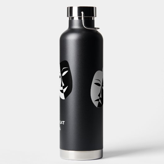 Tragedie van theatermaskers: zwart wit, aangepast  waterfles (Links)