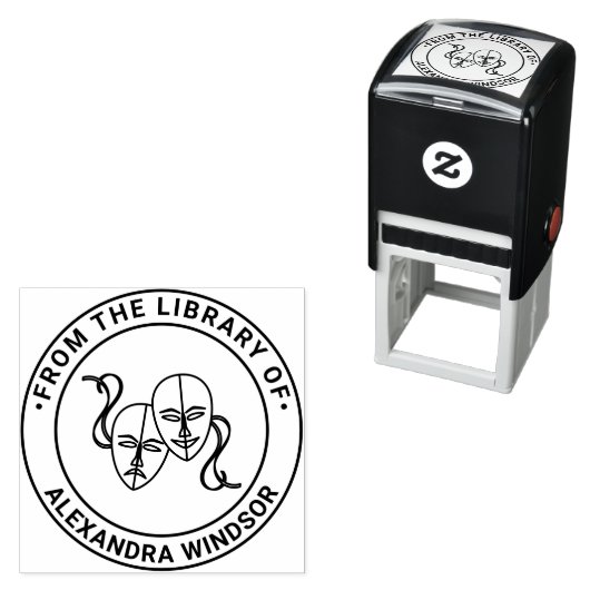 Tragedy Comedy Theatre Masks #1 Bibliotheek Boekna Zelfinktende Stempel (In situ)