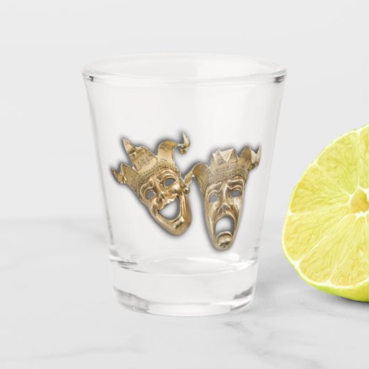 Tragummaskers van theater Golden Comedy Shot Glas (Voorkant)