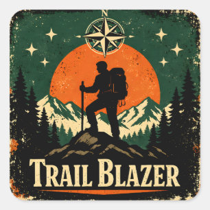 Trail Blazer – Wildernis Pionier Wandelaar Vierkante Sticker