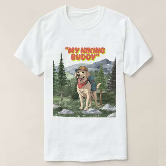 Trail Buddy – Hiking Labrador Adventure T-shirt (Design voorkant)