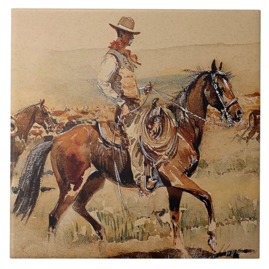 “Trail Drive” 2 Westerse kunst van Edward Borein Tegeltje (Voorkant)