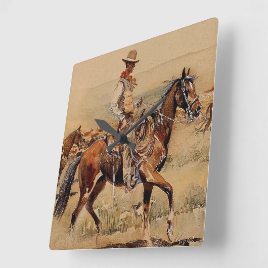 “Trail Drive”  2 Westerse Kunst van Edward Borein Vierkante Klok (Hoek)