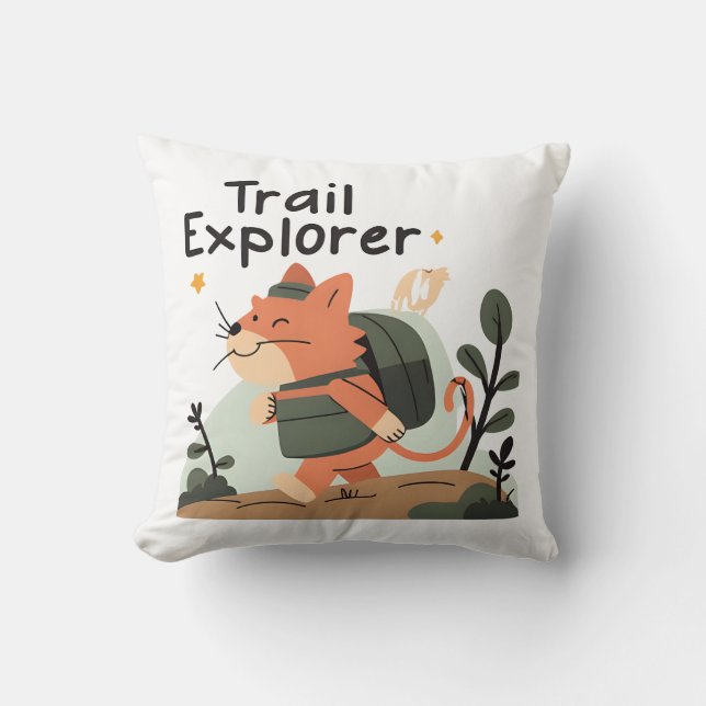Trail Explorer Cat – Decoratief Sierkussen (Voorkant)