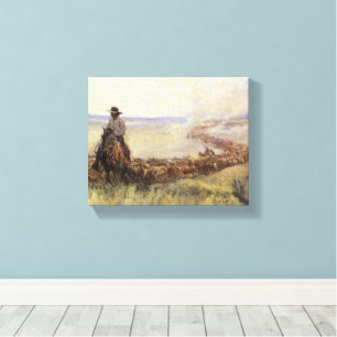 Trail Herd naar Wyoming door WHD Koerner Canvas Afdruk