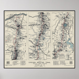 Trail Map 1936 van de Oregon Pacific Crest Poster