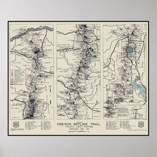 Trail Map 1936 van de Oregon Pacific Crest Poster (Voorkant)