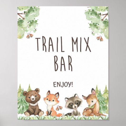 Trail Mix Bar Party Sign Woodland Animals Poster (Voorkant)