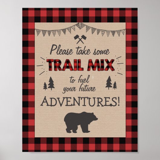Trail mix Bar Sign Lumberjack table sign Birthday Poster (Voorkant)