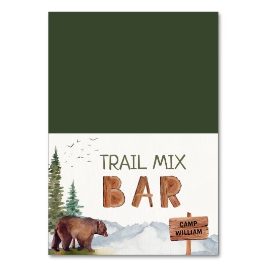 Trail Mix Bar Woodland Beer Camping Birthday Signs Kaart (Voorkant)