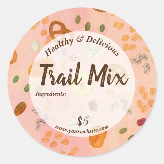 Trail Mix Zelfgemaakte Hiker Snack Productlabel Ronde Sticker (Voorkant)