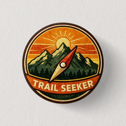 Trail Seeker Badge | Adventure Outdoor Award Ronde Button 3,2 Cm (Voorkant)