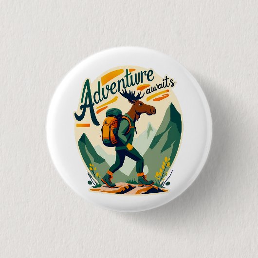 Trailblazing Moose: Avontuur wacht Ronde Button 3,2 Cm (Voorkant)