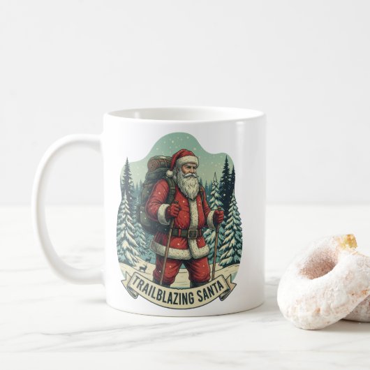 Trailblazing Santa Hiking Adventure Design Koffiemok (Met donut)