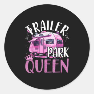 Trailer Park Queen Grappige Camping Roze Trailer C Ronde Sticker