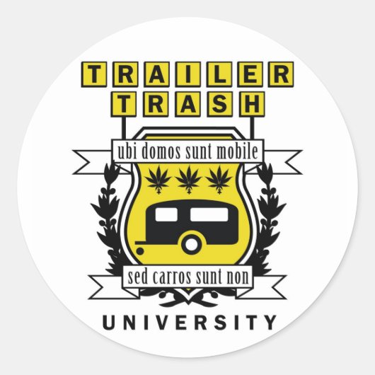 TRAILER TRASH UNIVERSITY RONDE STICKER (Voorkant)